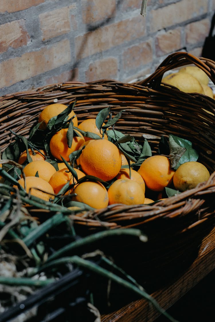 Wicker Basket With Oranges