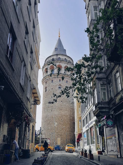 Galata Tower in Istanbul at the End of a Street