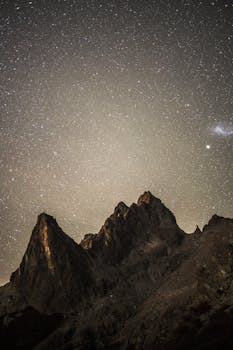 Starry night over rugged peaks in San Carlos de Bariloche, Argentina.
