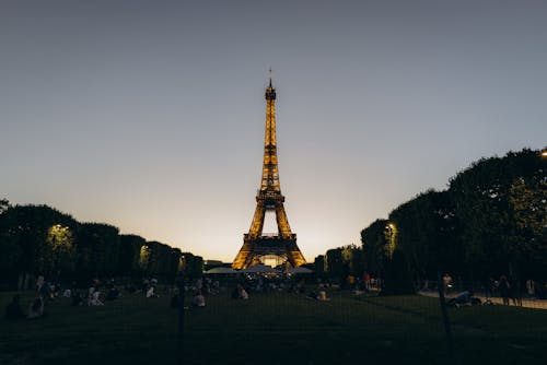 Illuminated Eiffel Tower on Sunset