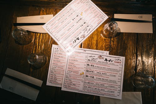 Menus in Japanese Restaurant