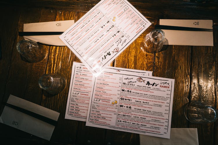 Menus In Japanese Restaurant