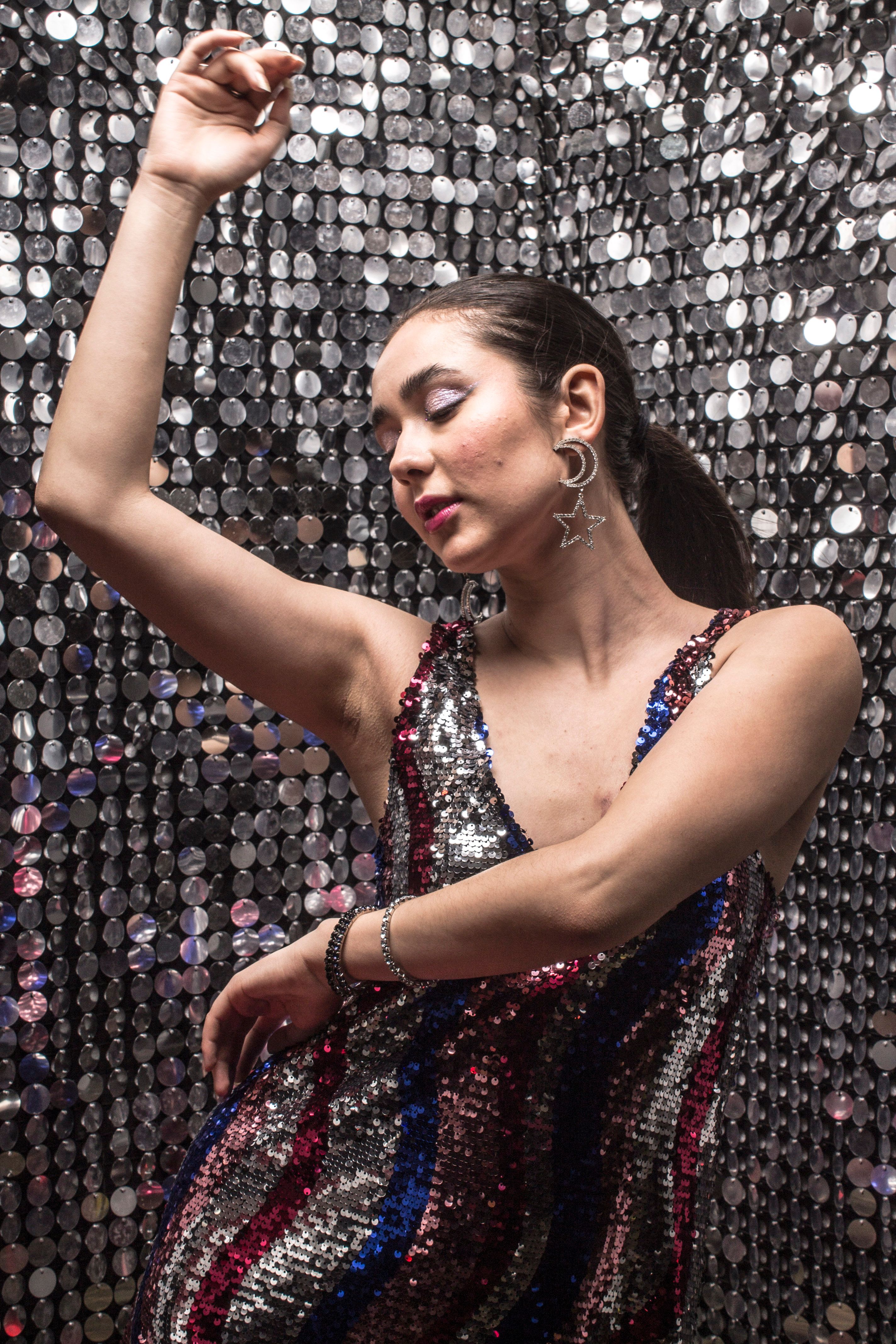 slim fit dress slacks DISCO DIVE SILVER SEQUIN DRESS main image 0