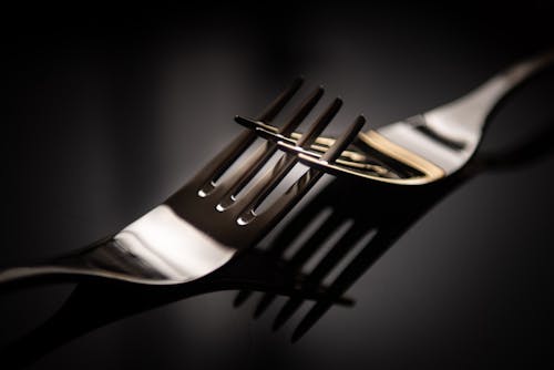 Close-up of Two Forks Joined Together 