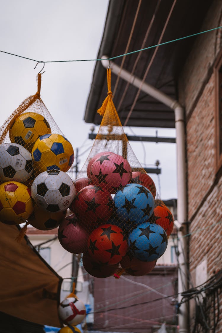 Balls In Nets Hanging On A Rope 