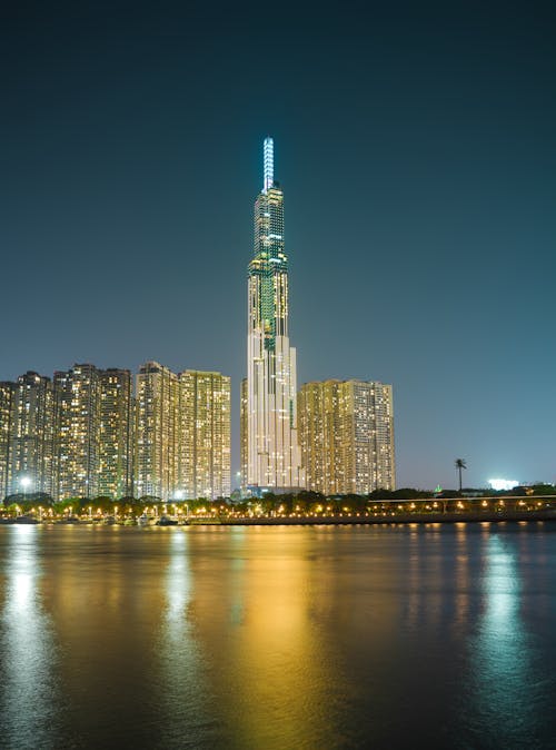 Landmark 81 over Buildings in Ho Chi Minh at Night