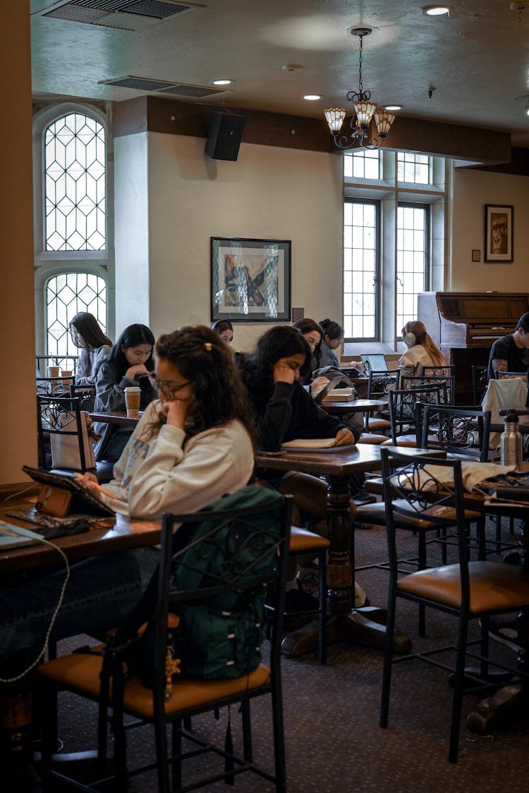 Students Studying At Cafe