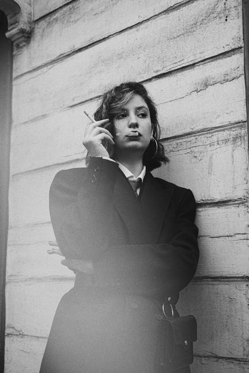 Portrait of Smoking Woman in Black and White