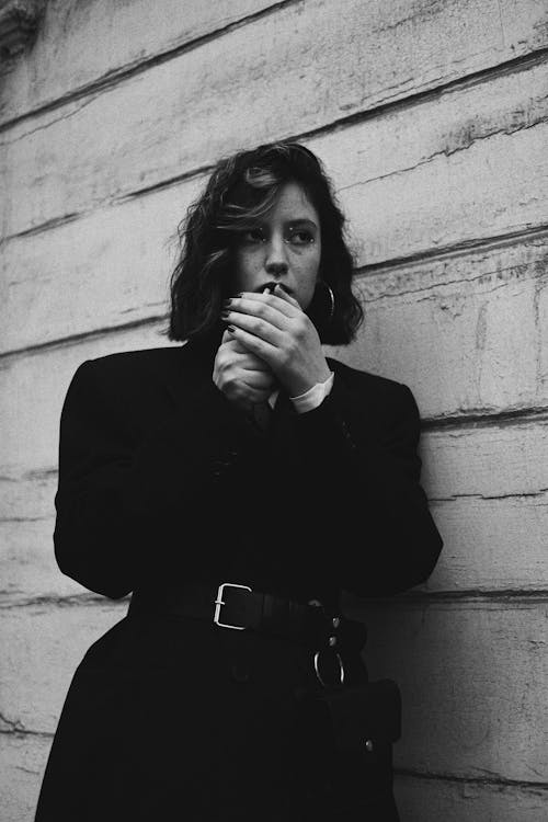 Woman Smoking in Black and White