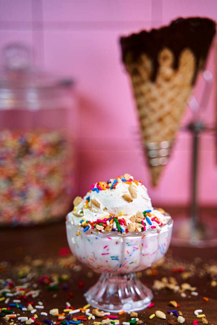 Ice Cream With Sprinkles In A Cup