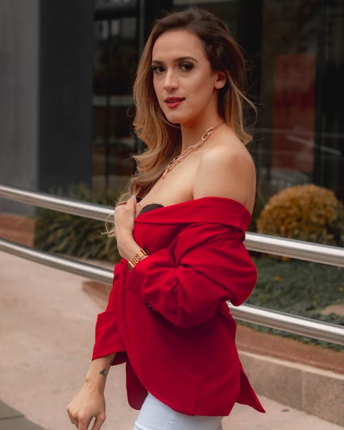 Woman Posing in Red Clothes