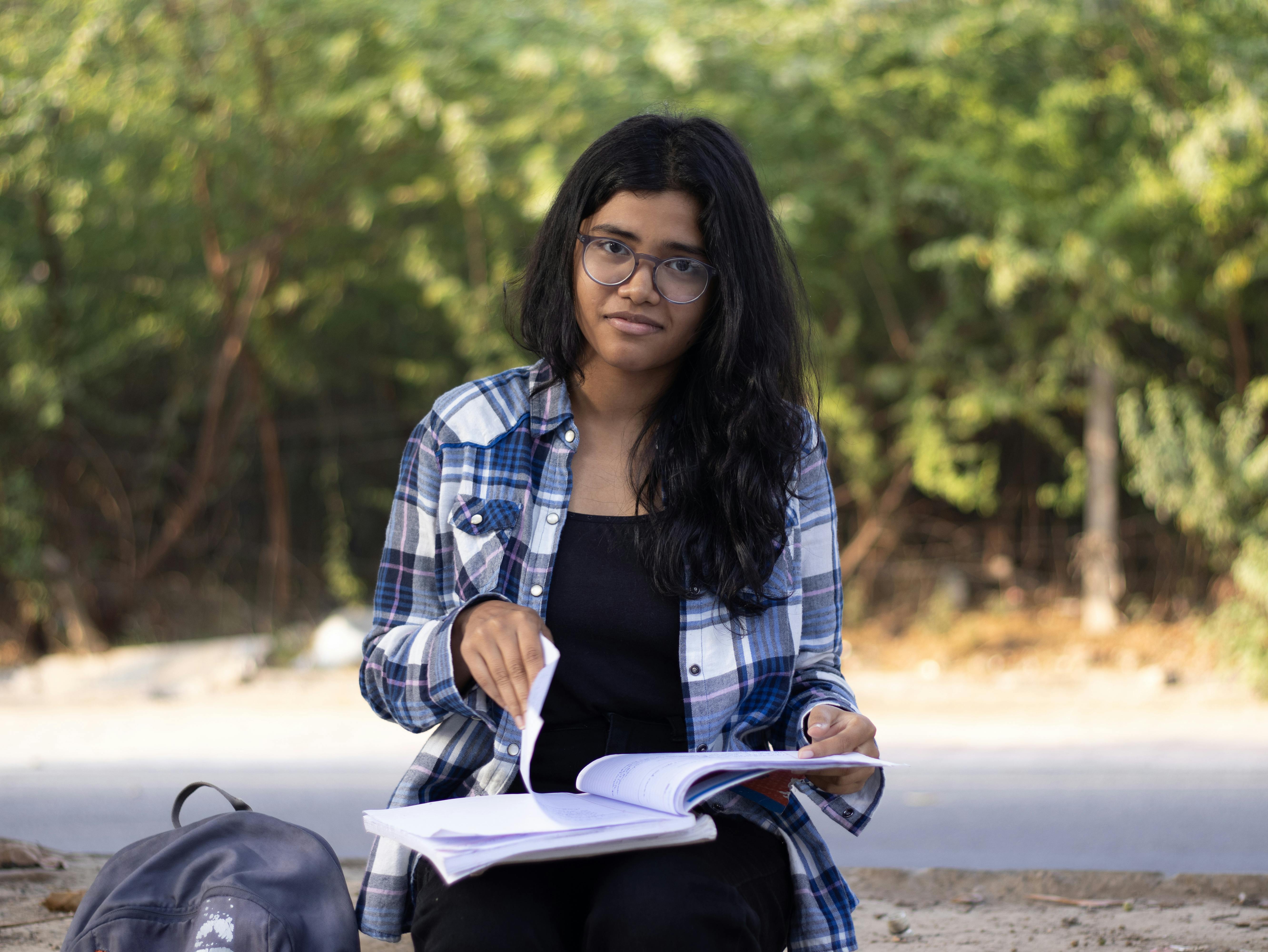 college girl studying for her exams