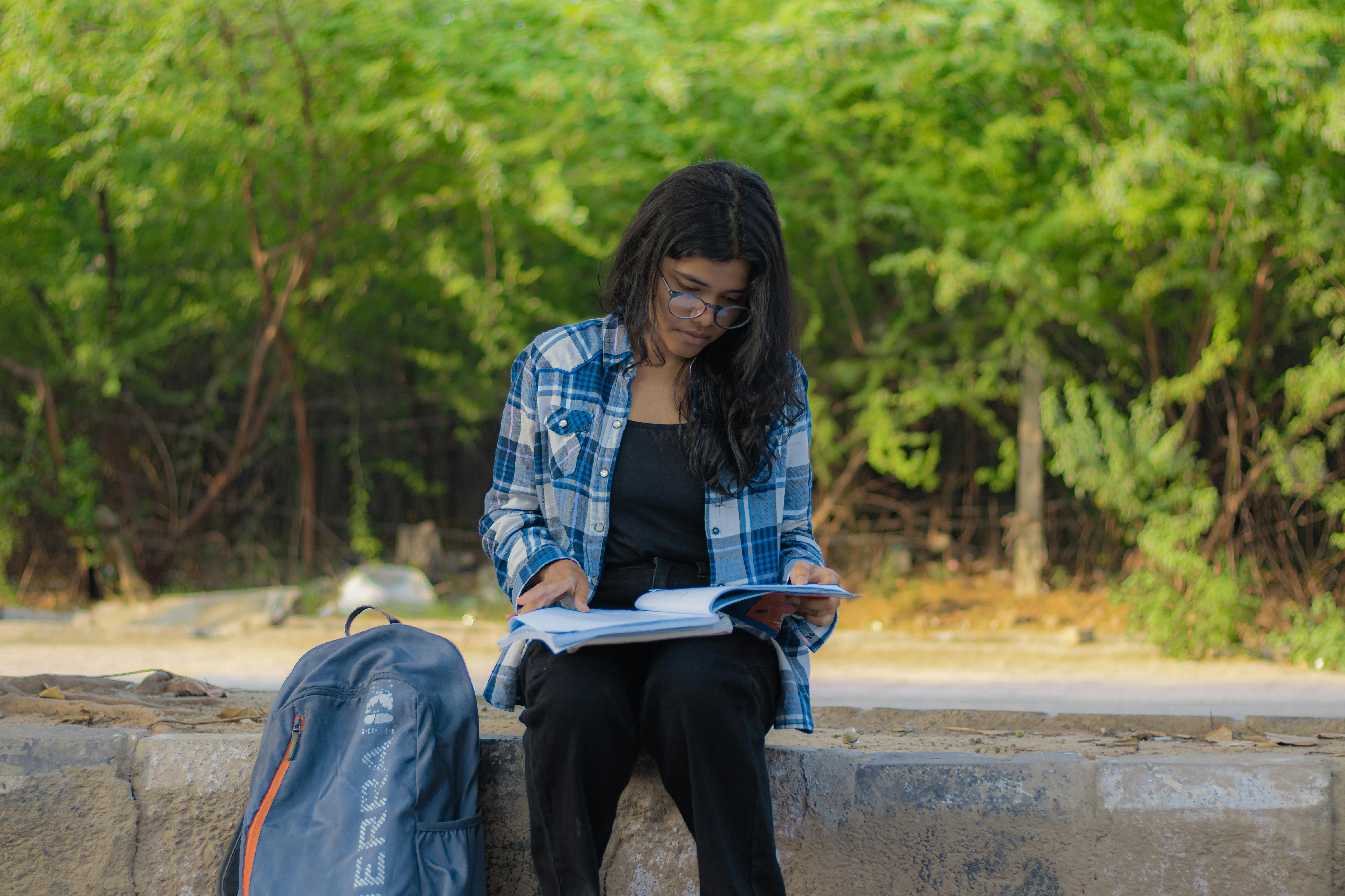 college girl studying for her exams