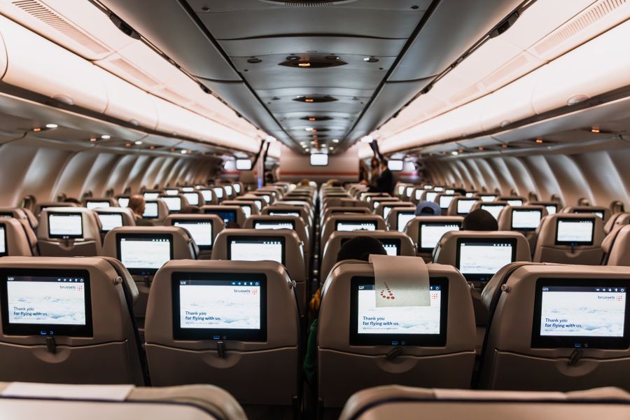 Modern comfortable airplane cabin seats