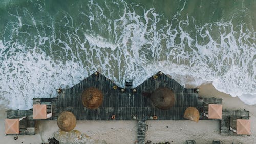 Birds Eye View of Wooden Pier on Shore