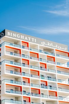 Contemporary Binghatti apartment complex showcasing modern architectural design in Dubai.