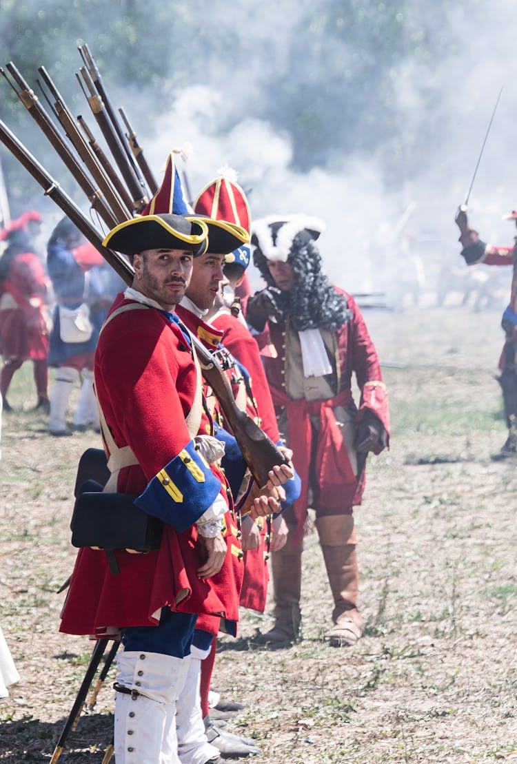 Men Reenacting A Battle