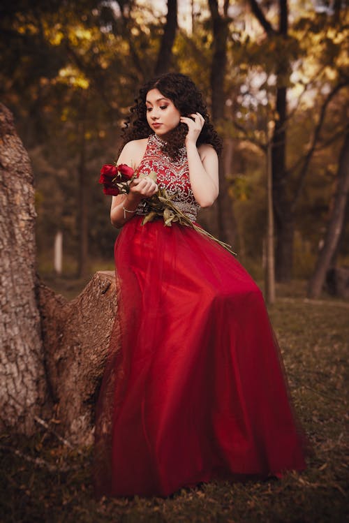 Model in Elegant Red Dress
