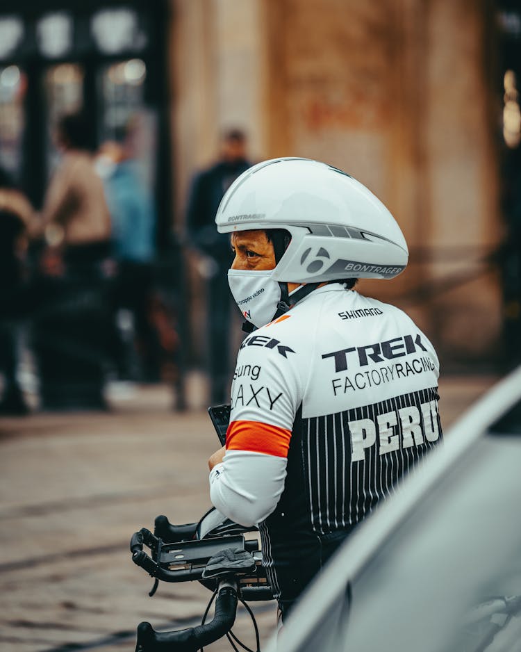 Professional Cyclist In Time Trial Helmet