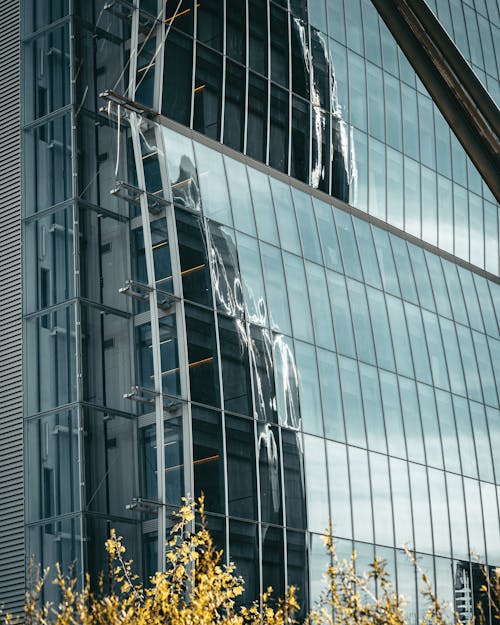 Blue Grey Steel and Glass Skyscraper under Construction