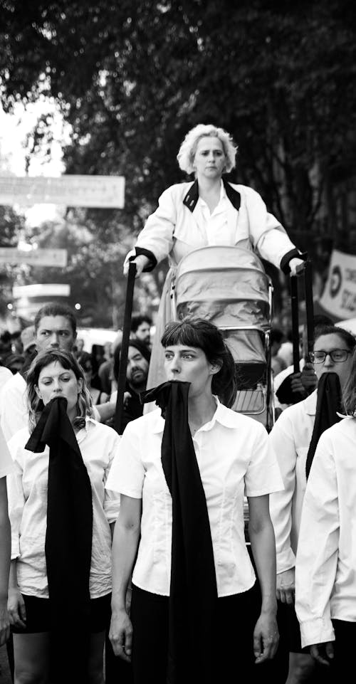 Women on a Parade in Black and White