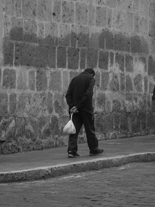 Foto d'estoc gratuïta de blanc i negre, bossa, caminant