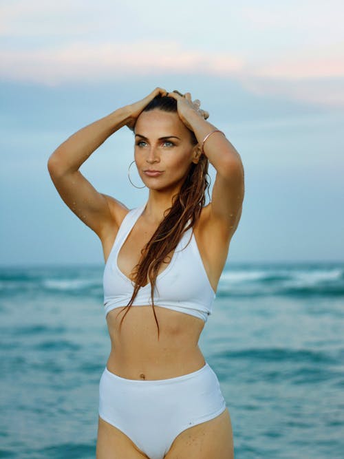 Woman Posing in White Bikini