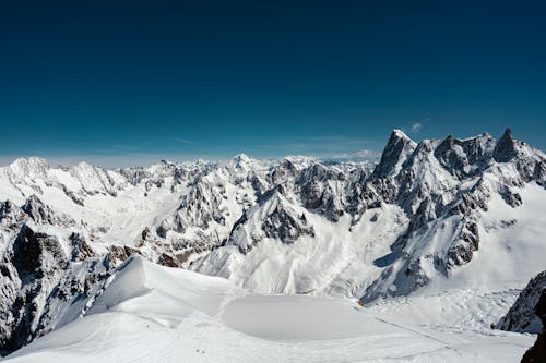 Landscape of Rocky Snowcapped Mountain Peaks 