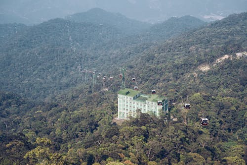 Tourist Resort in the Mountains and a Cable Car 