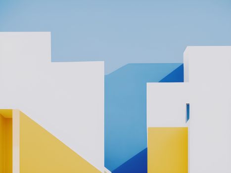 A creative abstract view of modern architecture with bold geometric lines and vibrant colors.