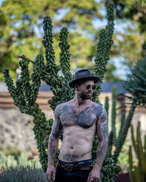 Photo of Man Standing Near Cactus Plant