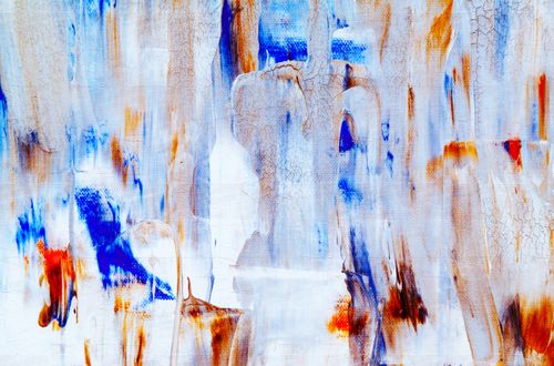 Free A vivid abstract acrylic painting with blue and orange hues on canvas. Stock Photo