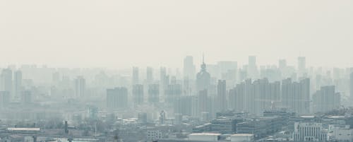 Panoramic View of Skyscrapers in Smog 