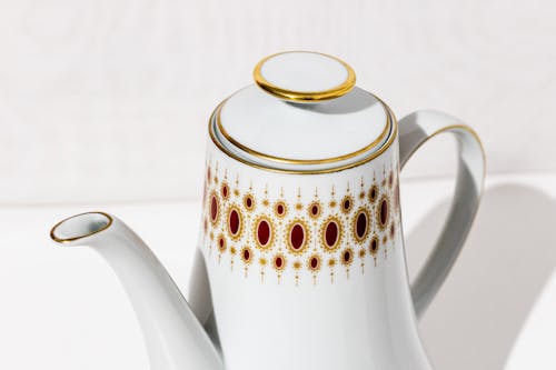 White porcelain tea pot with fine details