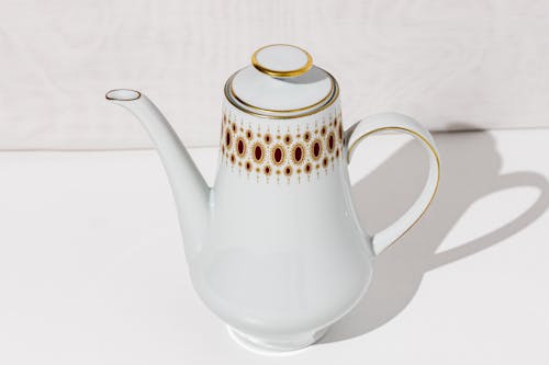 White porcelain tea pot with fine details