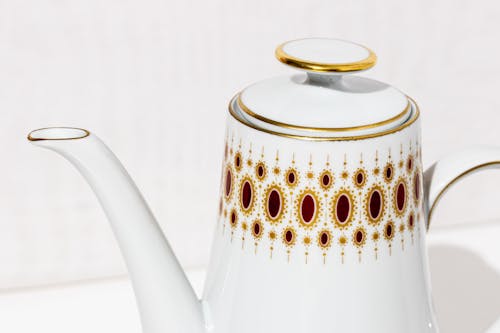 White porcelain tea pot with fine details