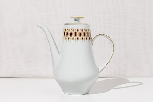 White porcelain tea pot with fine details