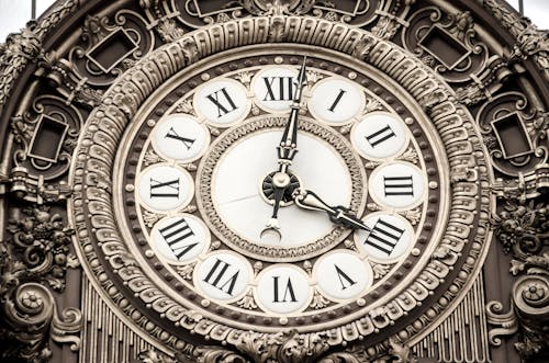 4:02のローマ数字の丸いアナログ時計