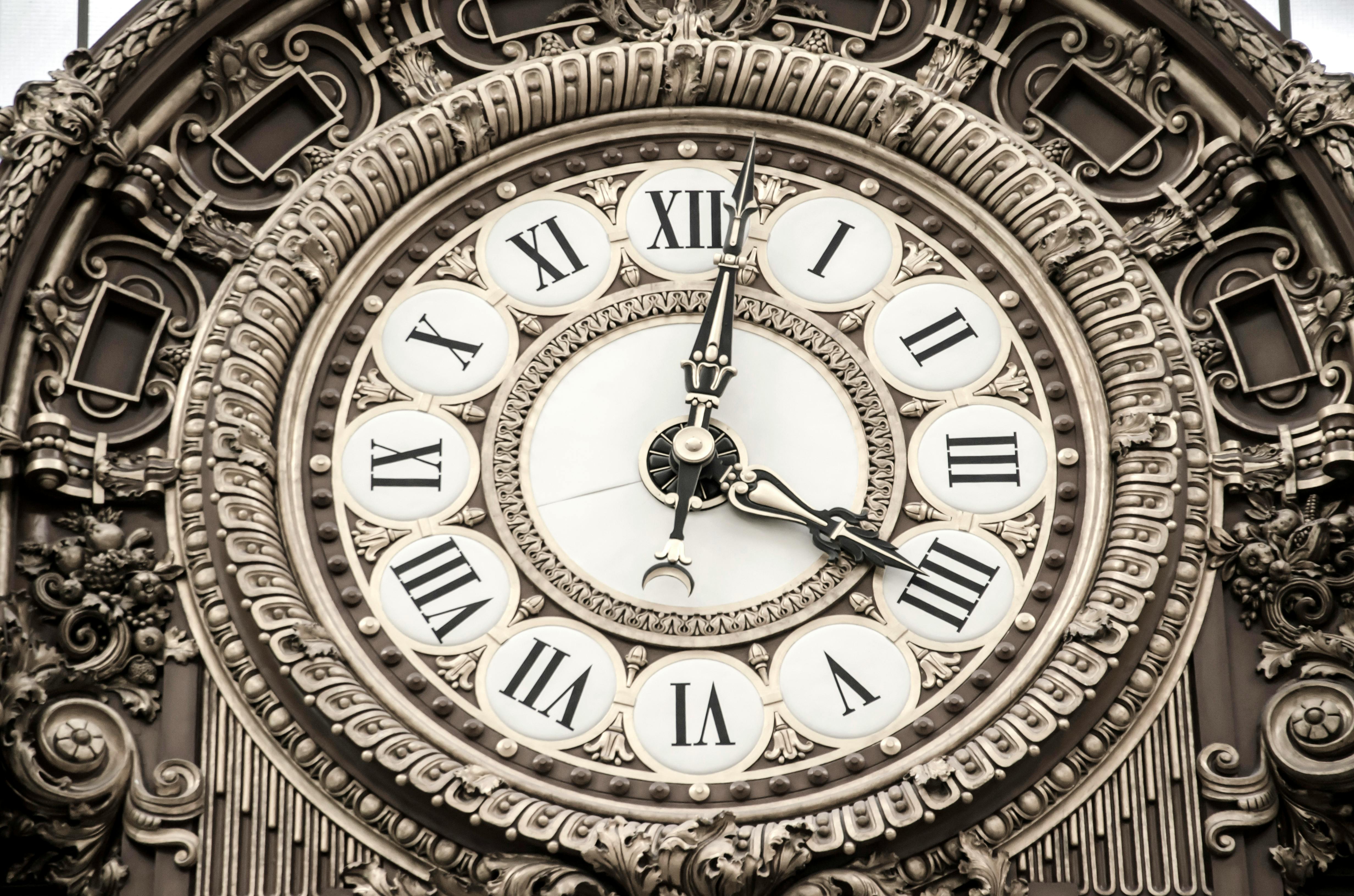 Roman Numeral Round Analog Clock at 4:02 · Free Stock Photo