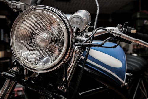 Close-up Photography of Blue and Black Standard Motorcycle