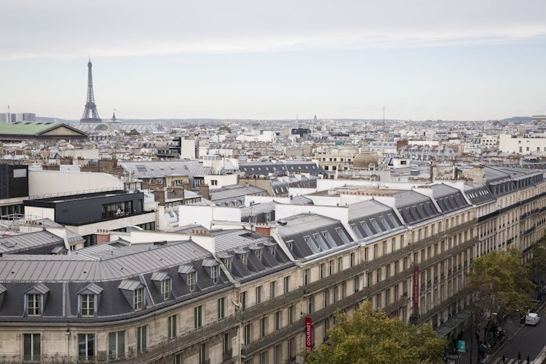 Free Top View of Paris City and Eiffel Tower Stock Photo