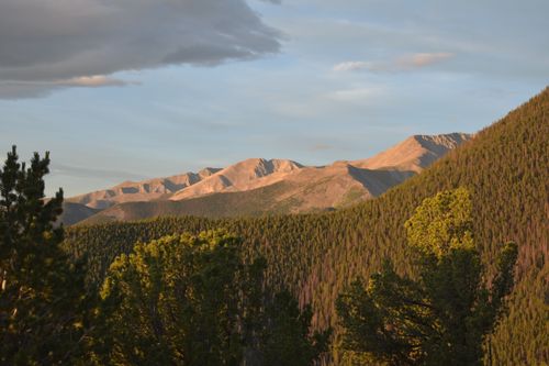 Free A breathtaking view of sunlit mountains and lush forests in Buena Vista, Colorado. Stock Photo