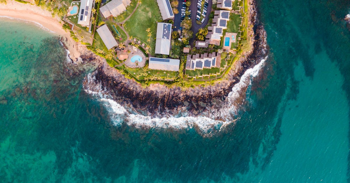 Photo by Griffin Wooldridge Stunning aerial shot of Lahaina, HI coastline with clear turquoise water and lush greenery.