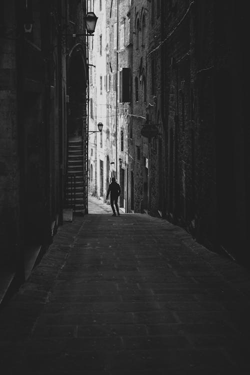 Narrow Street in Town in Black and White