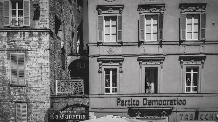 Old Houses Facades With Signs