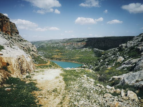 Landscape of Cliffs and a River in a Valley 