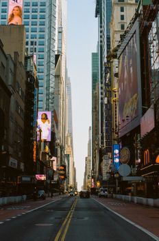 Captivating view of Times Square's bustling streets and towering billboards in New York City.