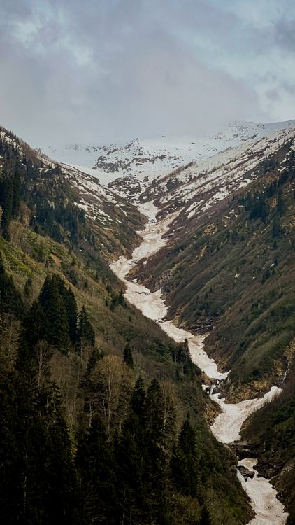 Snow in Valley Drone Shot · Free Stock Photo
