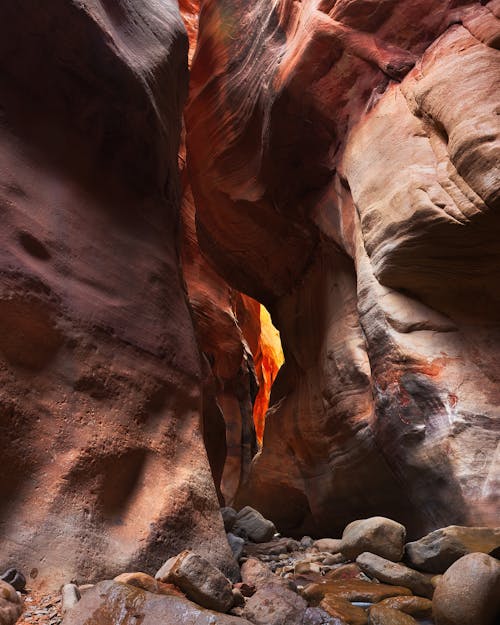 Free Narrow Canyon Passage in Zion National Park Stock Photo