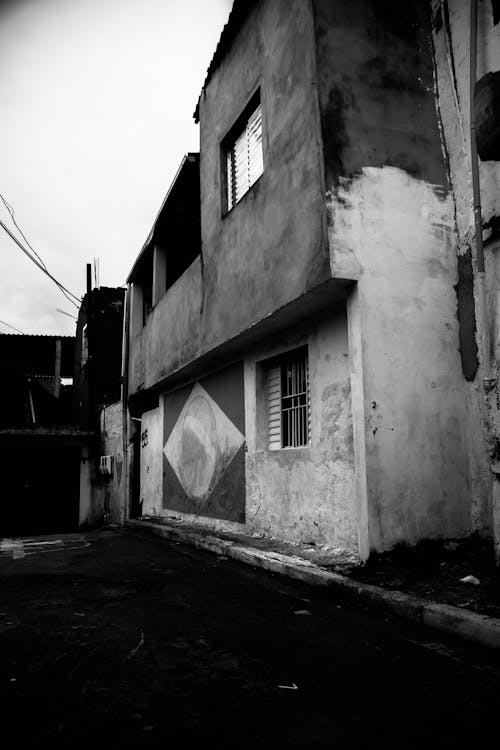 Facade of an Abandoned Building in City 